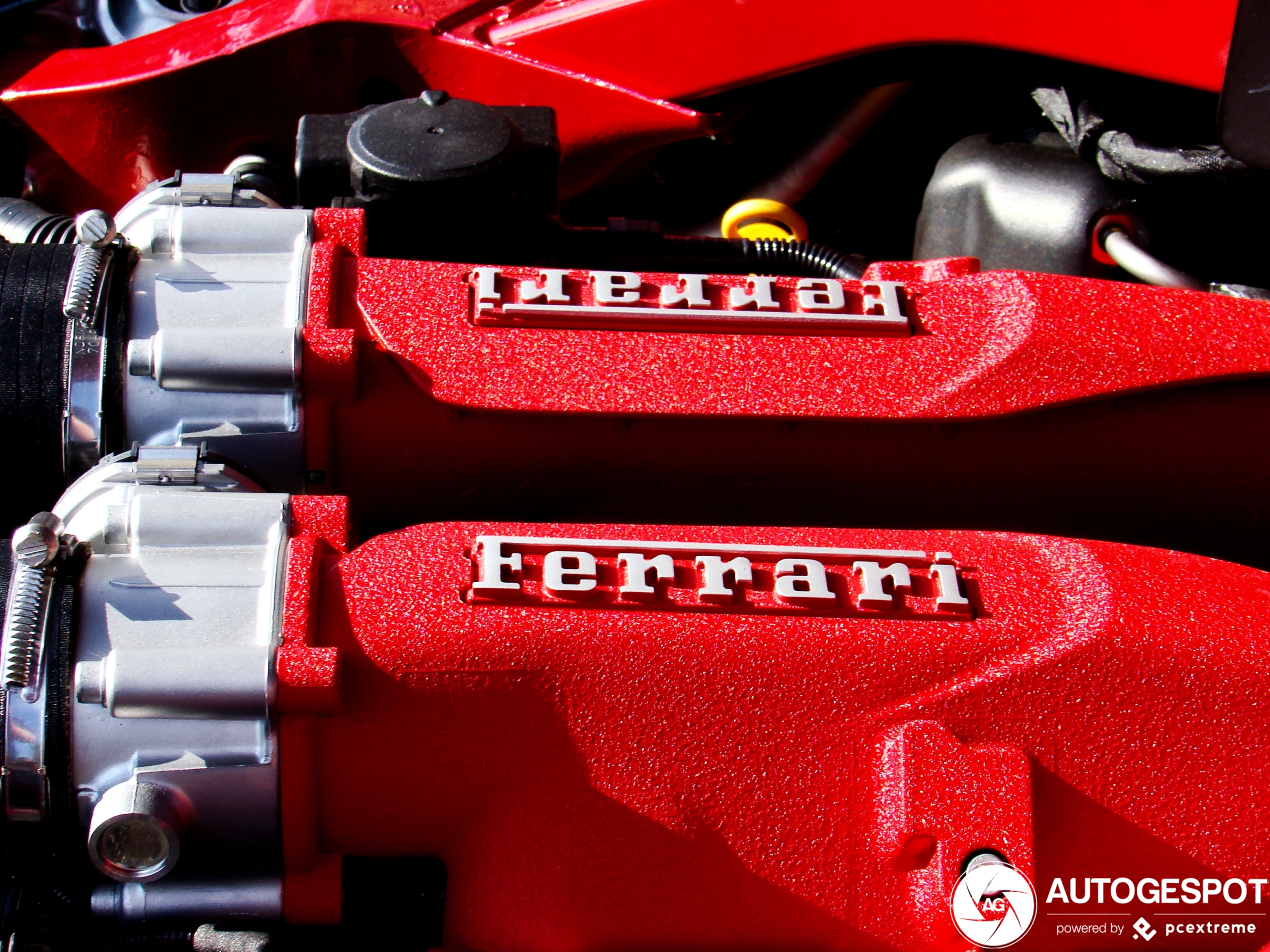 Closeup Ferrari Portofino Engine Bay Red Engine Cover Biturbo