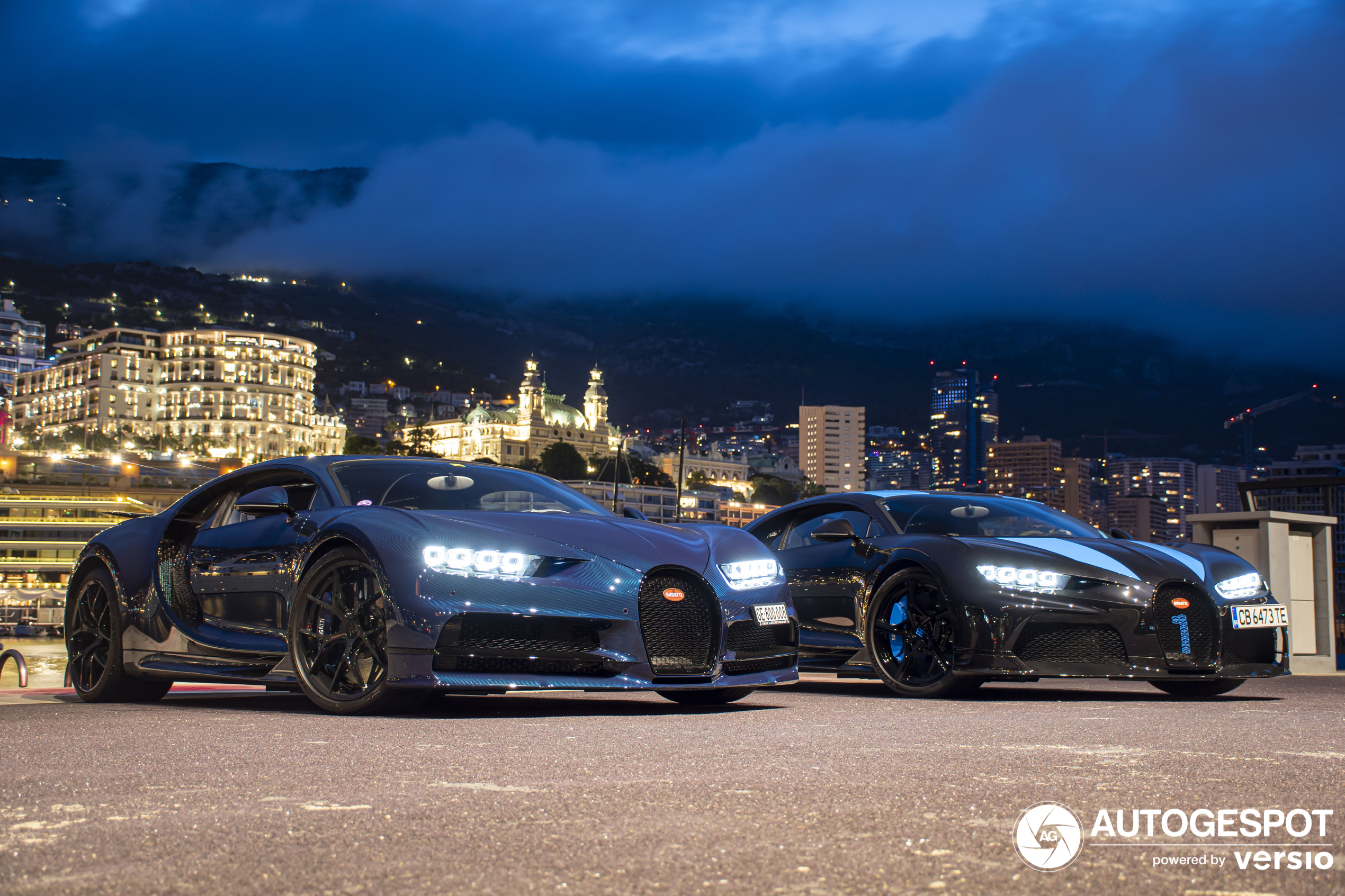Two Bugattis drive through Monaco together