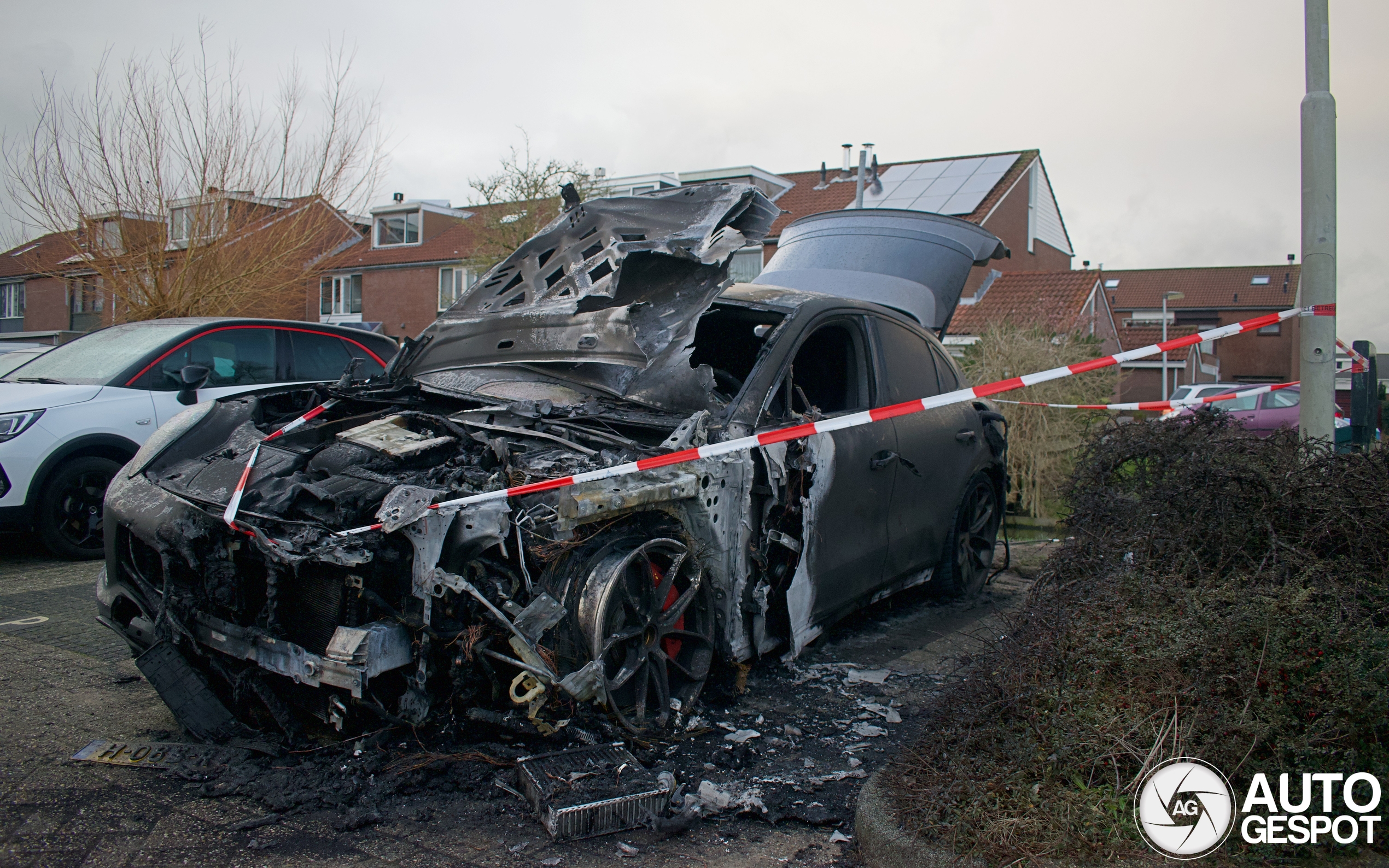 Two burned cars right away.