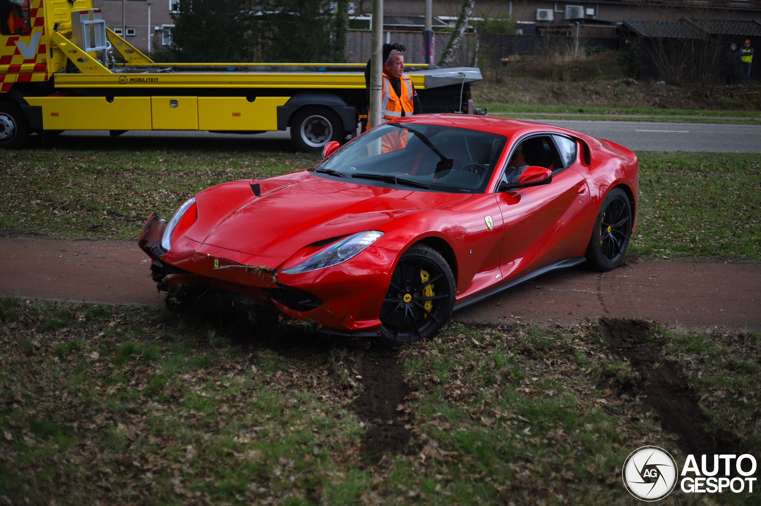 Another one bites the dust: Ferrari 812 Superfast ends up in a ditch