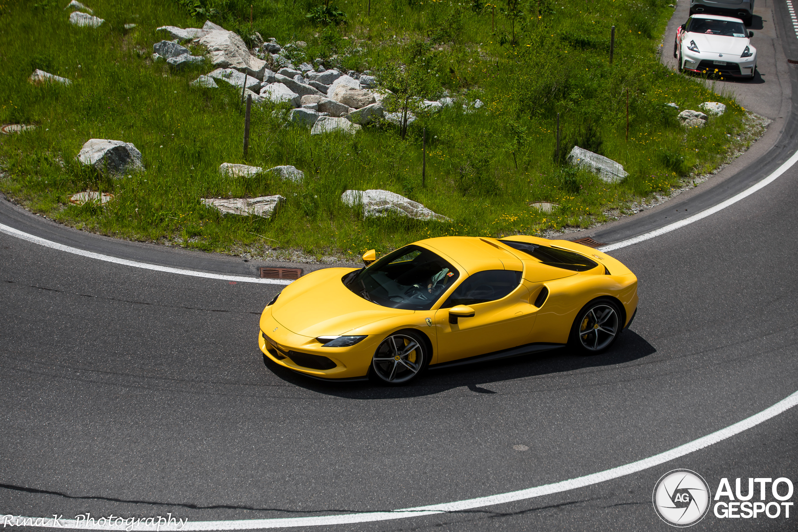 Triple yellow Ferrari sighting in the Swiss Alps